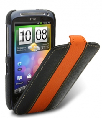 Чехол кожаный Melkco Jacka Type Limited для HTC Desire S чернo-оранжевый