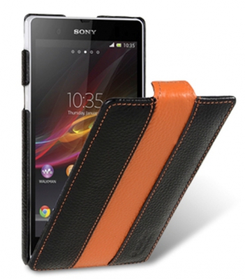 Чехол кожаный Melkco Jacka Type Limited для Sony Xperia Z черный-оранжевый