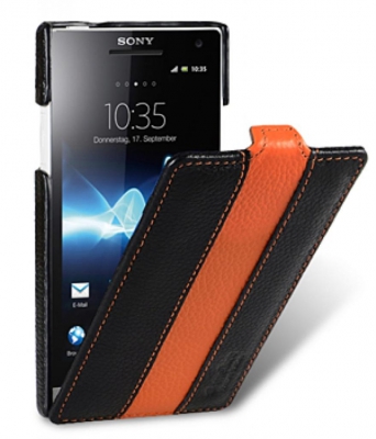 Чехол кожаный Melkco Jacka Type Limited для Sony Xperia S LT26i черный-оранжевый