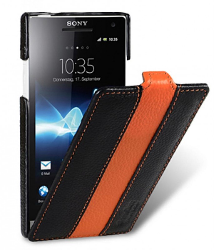 Чехол кожаный Melkco Jacka Type Limited для Sony Xperia S LT26i черный-оранжевый